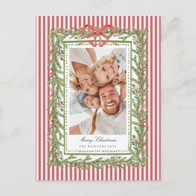 Preppy Coastal Bow Family Photo Christmas Holiday  Postcard (Front)