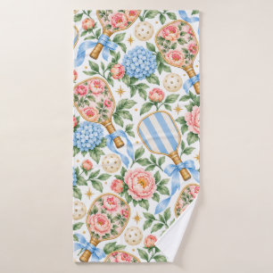 Preppy Coastal Chic Pickleball Blue & Blush Pink Bath Towel Set
