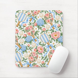 Preppy Coastal Chic Pickleball Blue & Blush Pink Mouse Pad