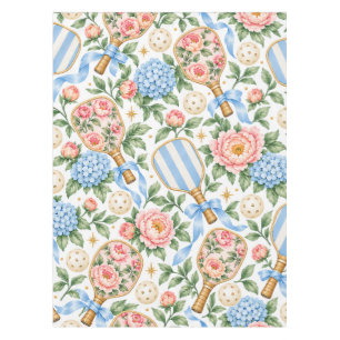Preppy Coastal Chic Pickleball Blue & Blush Pink Tablecloth