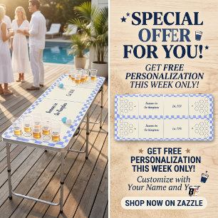 Preppy Coastal Light Blue Checkered Custom Beer Pong Table