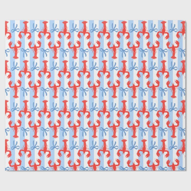 Preppy Coastal Lobster and Bows  Wrapping Paper (Flat)