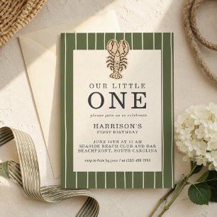 Preppy Coastal Lobster First Birthday Invitation