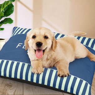 Preppy Coastal Navy Blue and Seafoam Green Custom Pet Bed