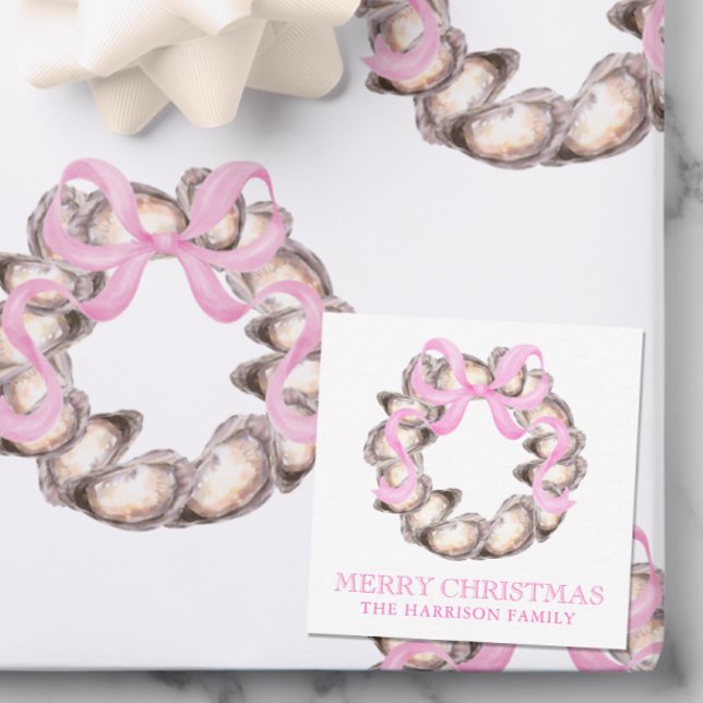 Preppy Coastal Oyster Bow Wreath Christmas Note Card (Creator Uploaded)