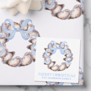 Preppy Coastal Oyster Bow Wreath Christmas Note Card