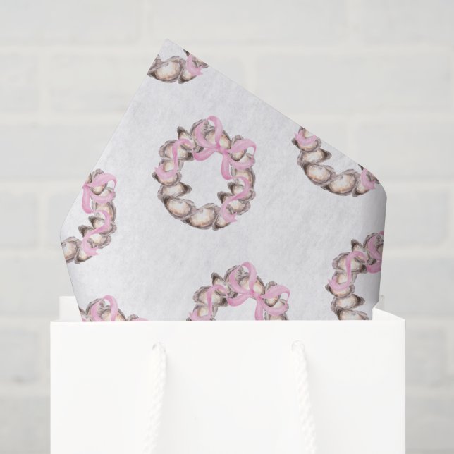 Preppy Coastal Oyster Bow Wreath Christmas Tissue Paper (Gift Bag)