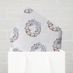 Preppy Coastal Oyster Bow Wreath Christmas Tissue Paper