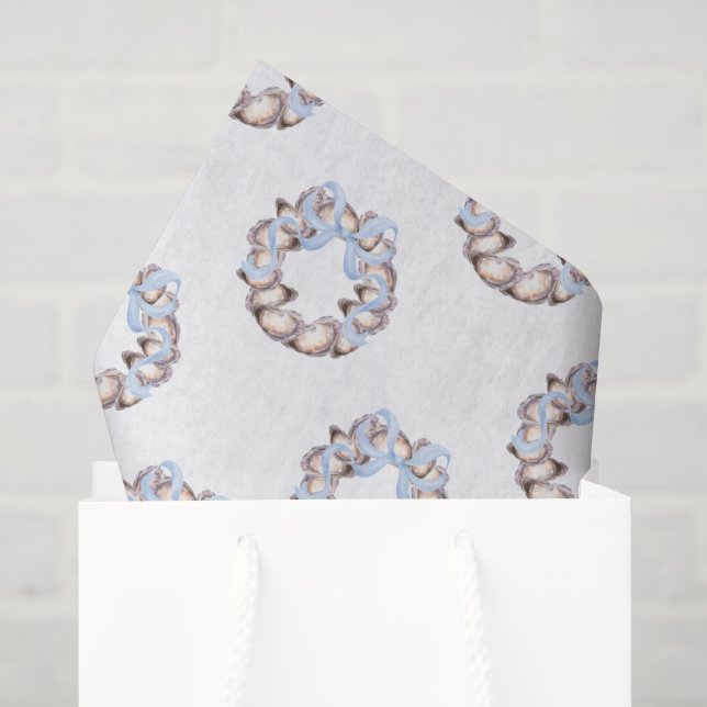 Preppy Coastal Oyster Bow Wreath Christmas Tissue Paper (Gift Bag)