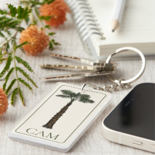Preppy Coastal Palm Tree Monogram Keychain