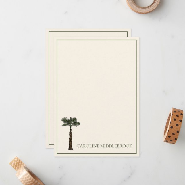 Preppy Coastal Palm Tree Personalized Note Card (Front/Back In Situ)