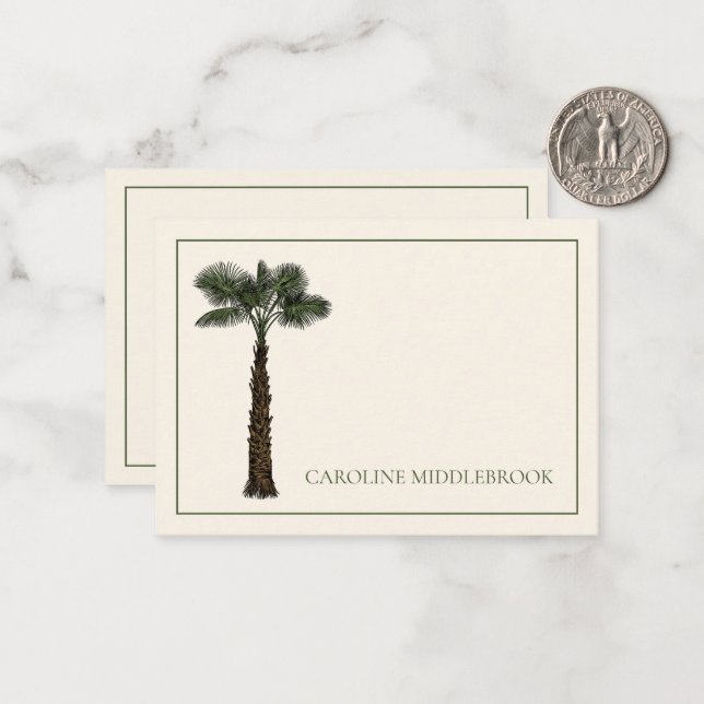 Preppy Coastal Palm Tree Personalized Note Card (Front/Back In Situ)