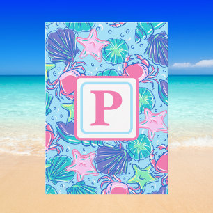 Preppy Coastal Sea Life Monogram Note Card