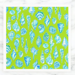 Preppy Coastal Sea Shells on Lime Green Seaside Napkins