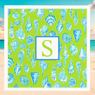 Preppy Coastal Sea Shells on Lime Green Seaside Napkins