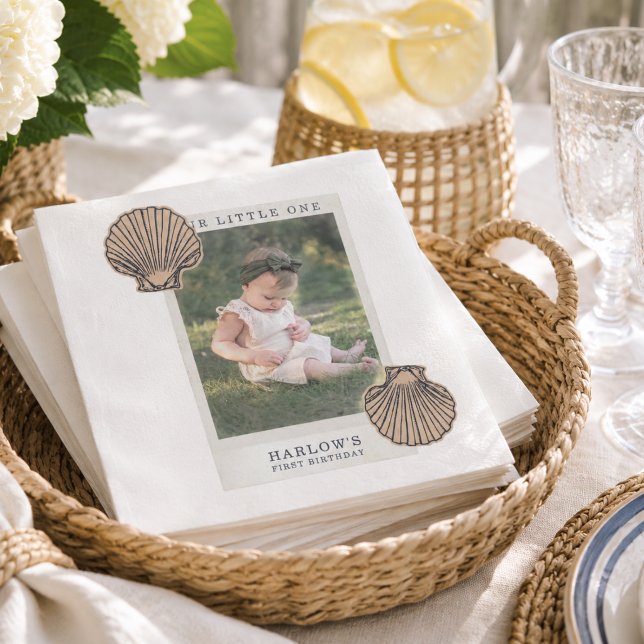 Preppy Coastal Shell First Birthday Napkins (Preppy Coastal Shell First Birthday Napkins)
