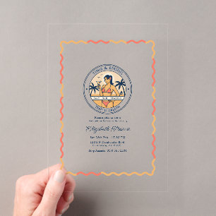 Preppy Coastal Tinis & Bikinis Bachelorette Party Acrylic Invitations