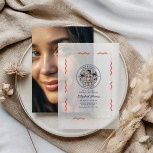 Preppy Coastal Tinis & Bikinis Bachelorette Party Vellum Invitations