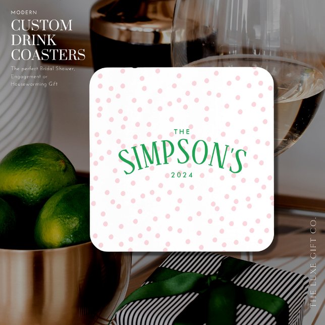 Preppy Colorful Pink and Green Spot Engagement  Beverage Coaster (Creator Uploaded)