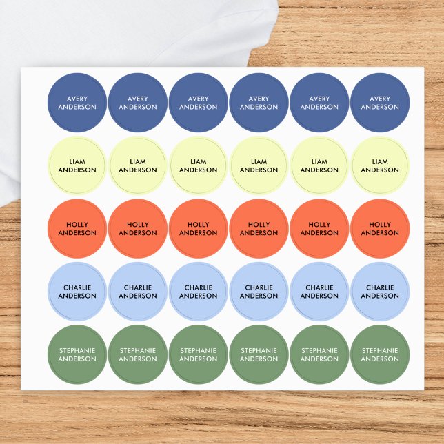 Preppy Colour Block Personalized Name Kids' Labels (Customizable name labels with  color coding)