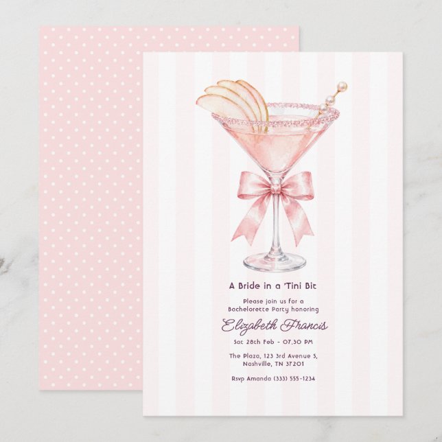 Preppy Coquette A Bride in a Tini Bit Bachelorette Invitation (Front/Back)