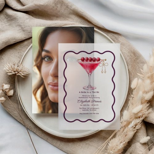 Preppy Coquette A Bride in a Tini Bit Bachelorette Vellum Invitations