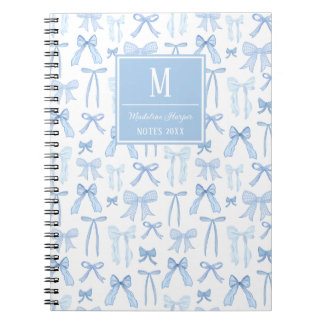 Preppy Coquette Blue Bows Monogram Personalized Notebook