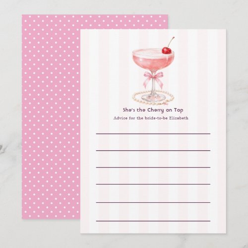 Preppy Coquette Blush Pink Champagne Bridal Shower Advice Card