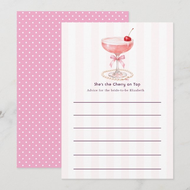 Preppy Coquette Blush Pink Champagne Bridal Shower Advice Card (Front/Back)