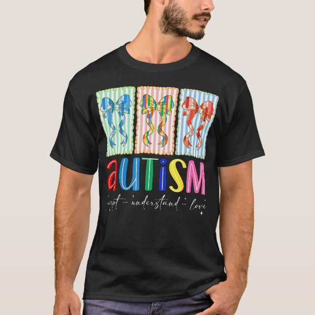 Preppy Coquette Bow Autism Awareness Accept T-Shirt (Front)