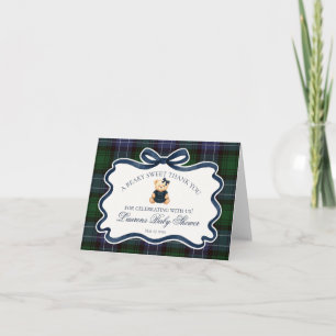 Preppy Coquette Bow Bear Baby Thank You Card 