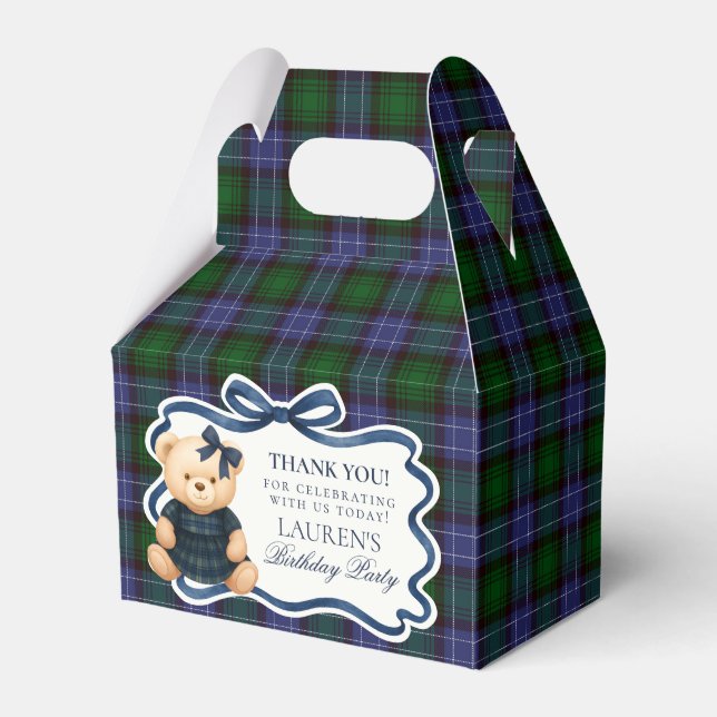 Preppy Coquette Bow Bear Girl Birthday Favor Box (Front Side)