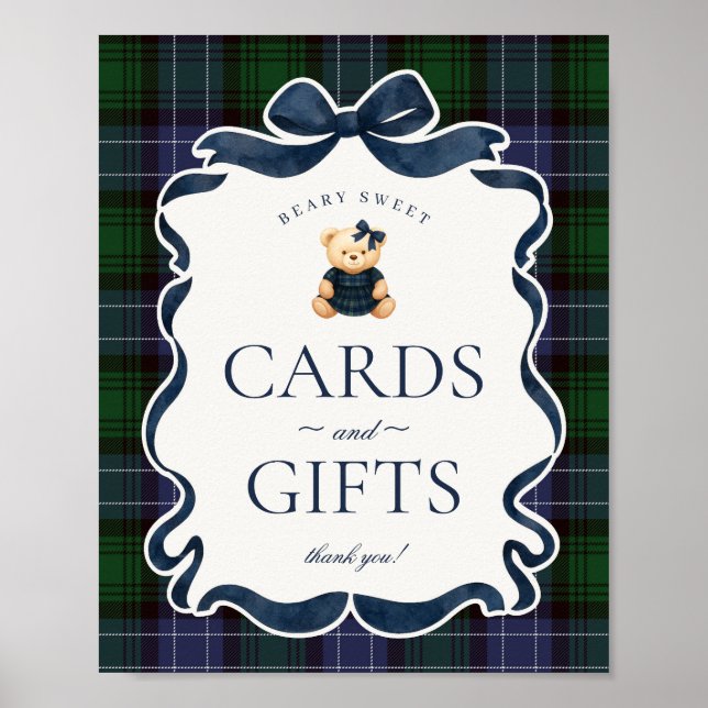 Preppy Coquette Bow Bear Plaid Cards & Gifts Poster (Front)