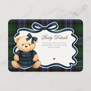 Preppy Coquette Bow Bear Tartan Plaid Details Card