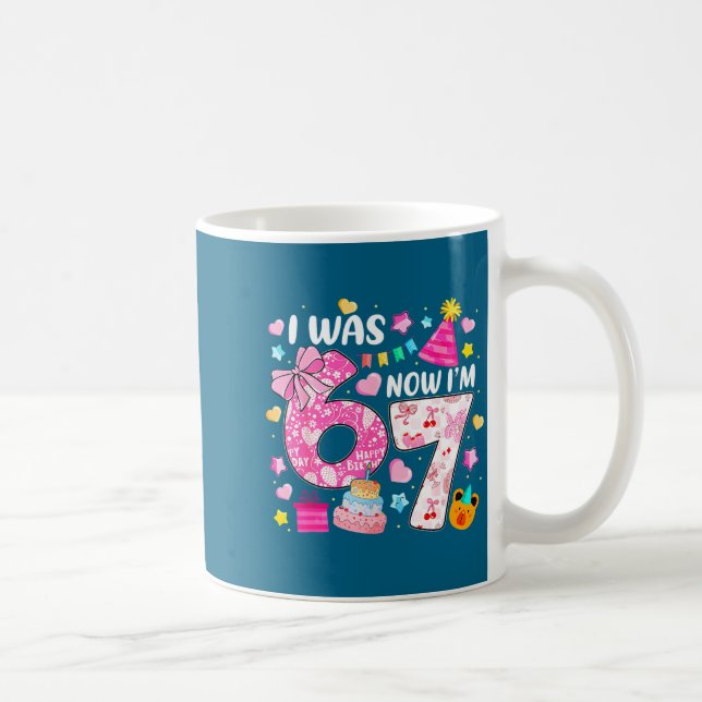 Preppy Coquette Bow I Was 6 Now I'm 7 7th Birthday Coffee Mug (Right)