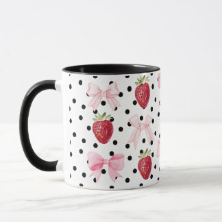 Preppy Coquette Bow Mug Strawberry Polka Dots