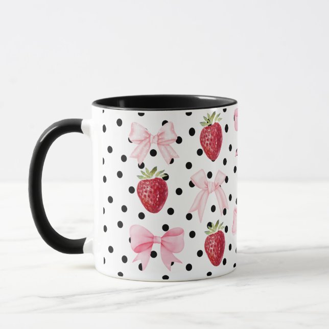 Preppy Coquette Bow Mug Strawberry Polka Dots (Left)