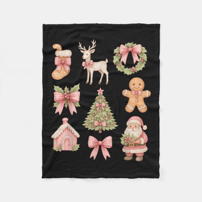 Preppy Coquette Bow Nk Christmas Tree Santa Ginger Fleece Blanket (Front)
