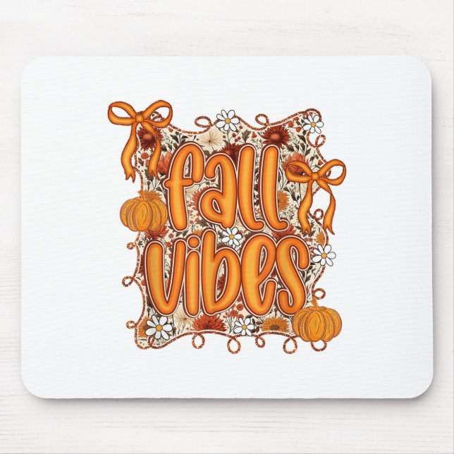 Preppy Coquette Fall Vibes Floral Pumpkin Spice Co Mouse Pad (Front)