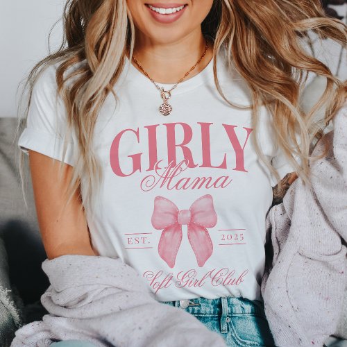 Preppy Coquette Mama Personalized Girly Mom Pink T_Shirt