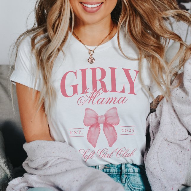 Preppy Coquette Mama Personalized Girly Mom Pink T-Shirt (Creator Uploaded)