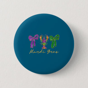 Preppy coquette mardi gras bow crawfish button