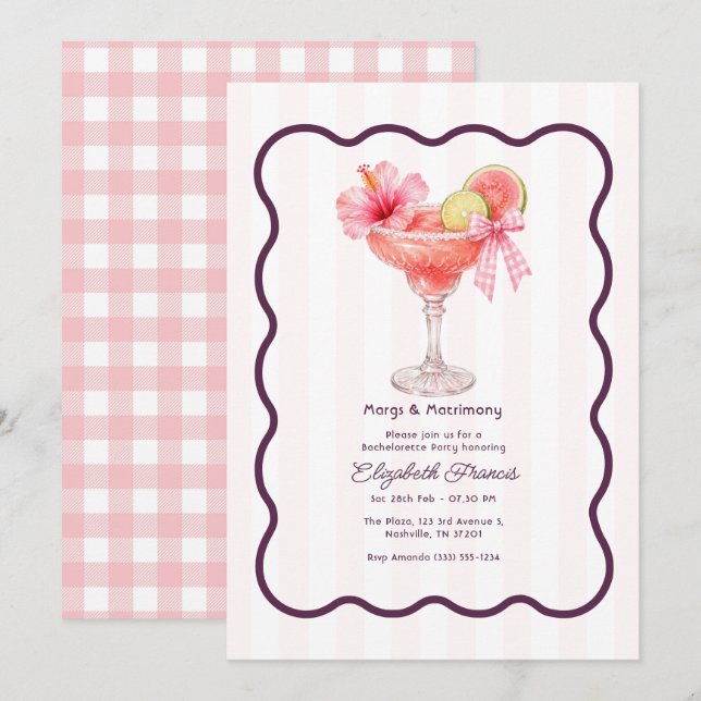 Preppy Coquette Margs & Matrimony Bachelorette Invitation (Front/Back)