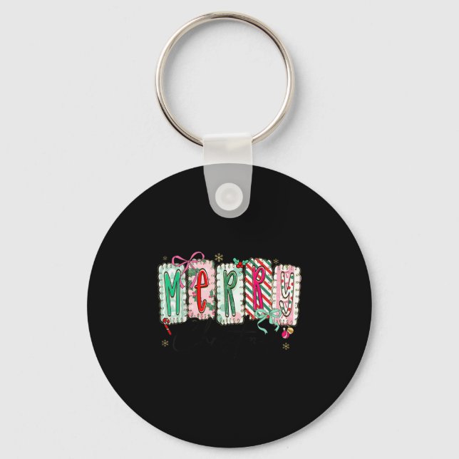 Preppy Coquette Merry Christmas Coquette Bow Girl  Keychain (Front)