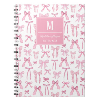 Preppy Coquette Pink Bows Monogram Personalized Notebook