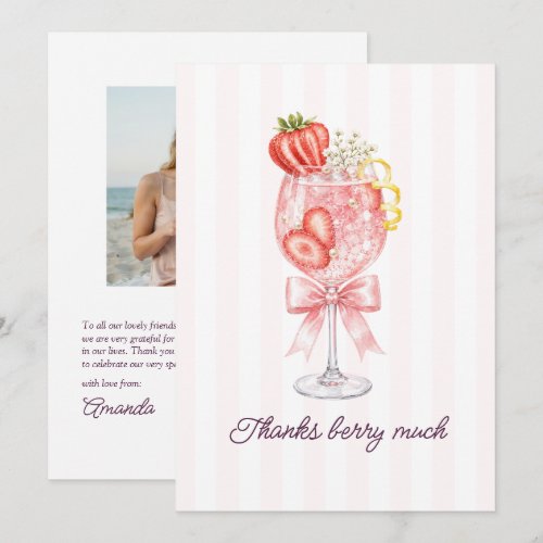 Preppy Coquette Strawberry Cocktail Bridal Thank You Card