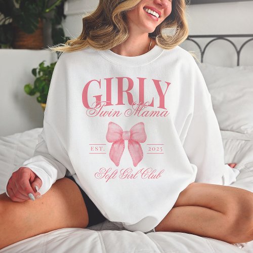 Preppy Coquette Twin Mama Custom Girly Mom Pink Sweatshirt