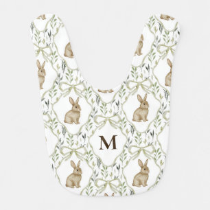 Preppy Coquette Watercolor Bunny Custom Monogram Baby Bib