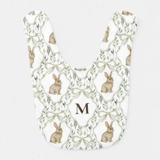 Preppy Coquette Watercolor Bunny Custom Monogram Baby Bib