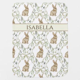 Preppy Coquette Watercolor Bunny Rabbit Custom Baby Blanket
